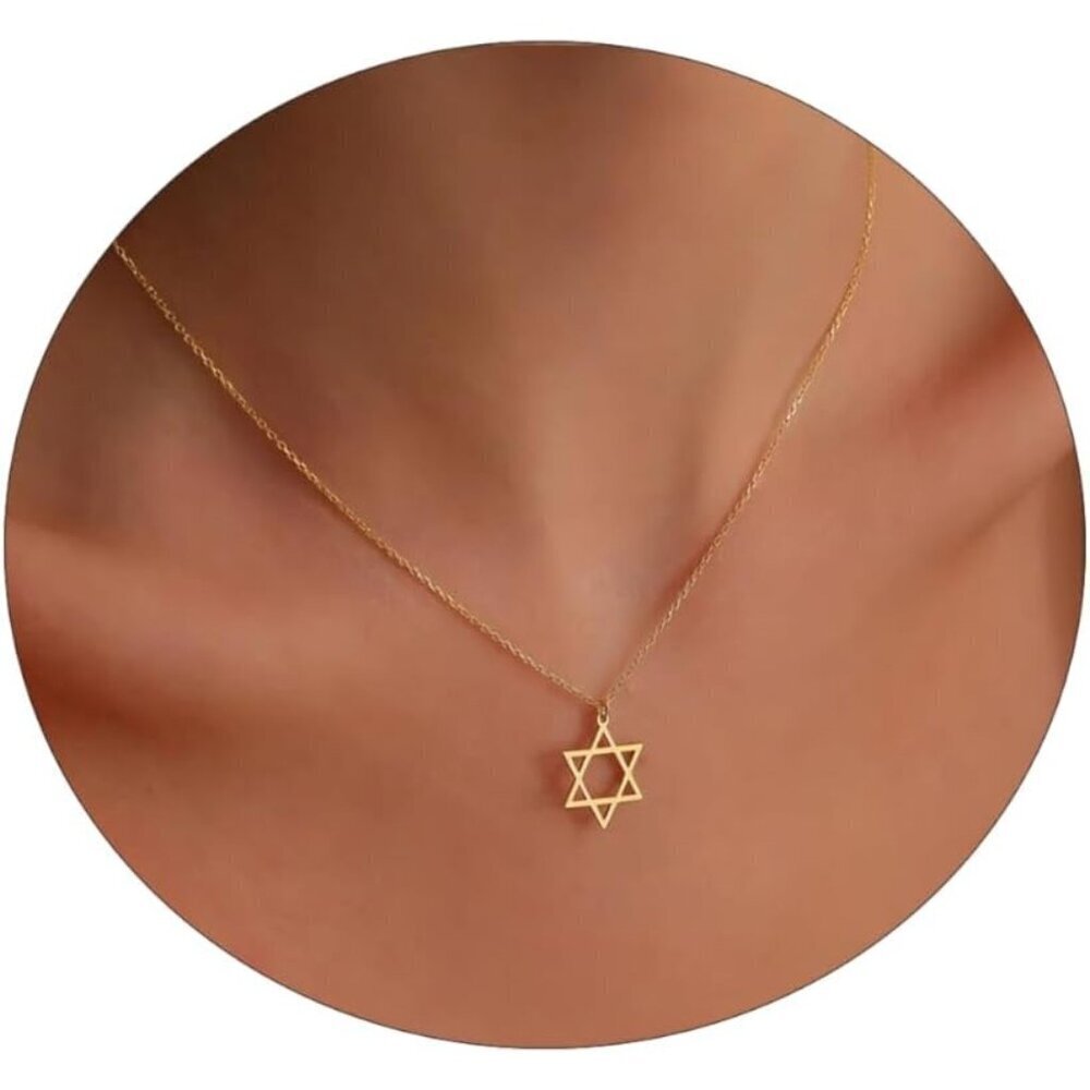 β‘Gold star of david pendant 14k Gold Plated CZ Pendant Necklace for Women